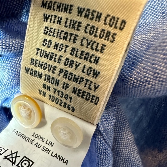 LL Bean Womens Linen Shirt Blue Chambray Blouse Top Buttons Long Sleeve Beach XS - Picture 8 of 14